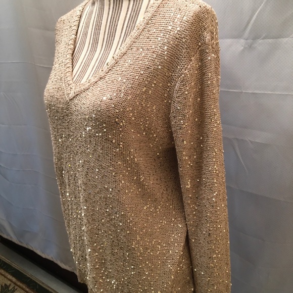 Jones New York Gold Sequence VNeck Sweater size lg - Picture 7 of 8
